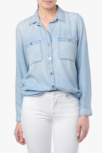 7 For All Mankind Two Pocket Slim Boyfriend Button Front In Crystal Blue