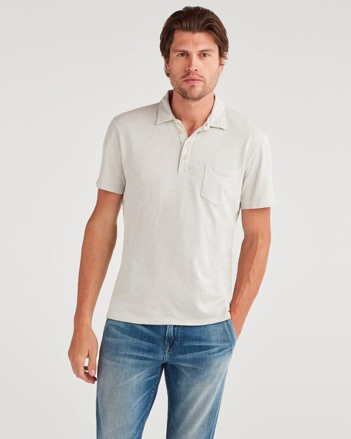 7 For All Mankind Men's Boxer 4 Button Polo In Summer Grey