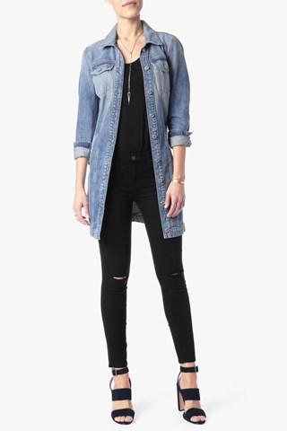 7 For All Mankind Long Trucker Jacket In Light Brighton Blue