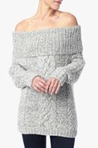 7 For All Mankind Off The Shoulder Cable Knit Sweater In Cream And Black