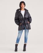 7 For All Mankind Hooded Belted Down Parka In Black