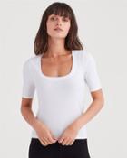 7 For All Mankind Ribbed Scoop Neck Tee In Optic White