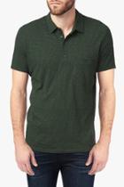 7 For All Mankind Short Sleeve Raw Placket Polo In Dark Emerald