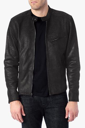 7 For All Mankind Leather Biker Jacket In Black