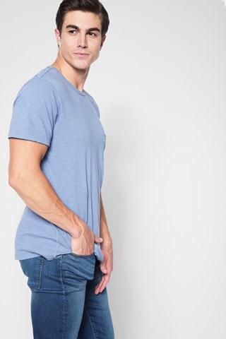 7 For All Mankind Short Sleeve Raw Pocket Crew In Dusty Light Blue