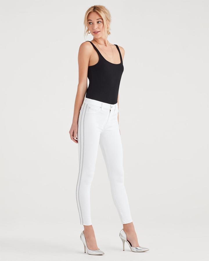 7 For All Mankind High Waist Ankle Skinny With Double Silver Lurex Stripes In White Fashion
