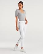7 For All Mankind Women's High Waist Ankle Skinny With Blue And White Stripe At Seams In White Runway