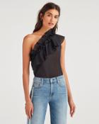 7 For All Mankind Women's One Shoulder Ruffle Top In Jet Black