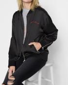 7 For All Mankind Women's Graphic Satin Things Change Bomber In Black With Red Embroidery