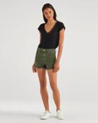 7 For All Mankind Women's High Waist Short With Frayed Hem In Army Green