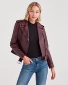 7 For All Mankind Women's Leather Basic Biker Jacket In Black Bordeaux