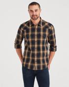 7 For All Mankind Long Sleeve Western Shirt In Brown Plaid