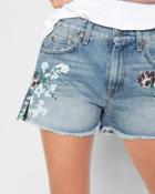 7 For All Mankind Women's Cut Off Short With Hand Painted Floral And Side Split In Vintage Wythe