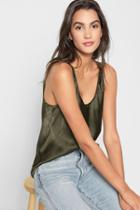 7 For All Mankind Satin Scoop Neck Tank In Cactus