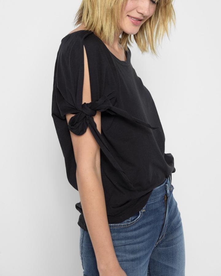 7 For All Mankind Women's Bow Tie Sleeve Tee In Black