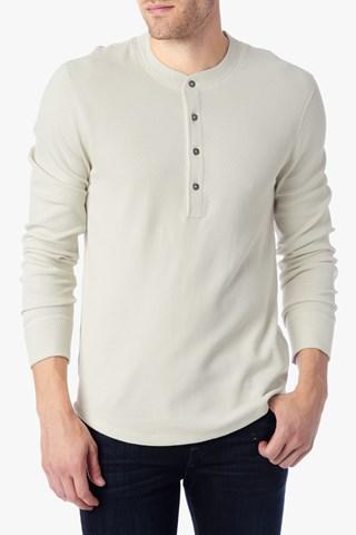 7 For All Mankind Long Sleeve Henley Thermal In Ecru