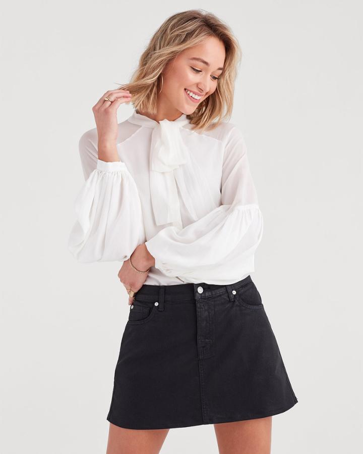 7 For All Mankind Bow Tie Blouson Top In Soft White