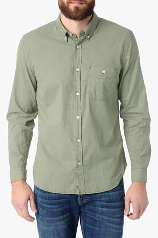 7 For All Mankind Long Sleeve Vintage Dobby Print Shirt In Ivy