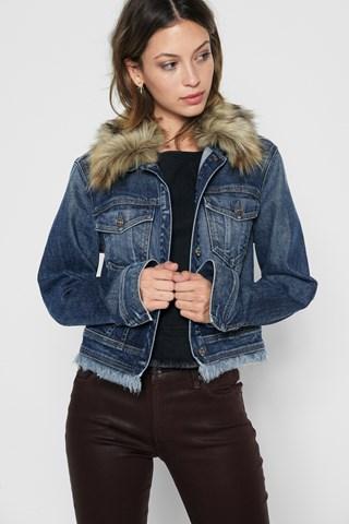 7 For All Mankind Cropped Boyfriend Jacket With (optional) Faux Fur Collar In Montreal