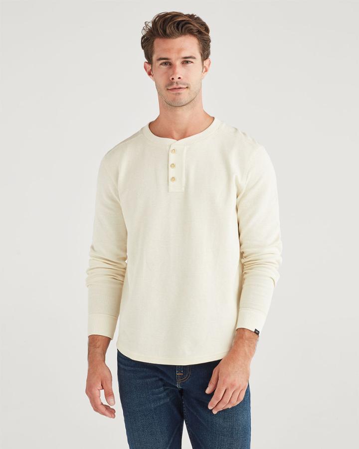 7 For All Mankind Men's Zig Zag Waffle Army Henley In Ecru