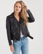 7 For All Mankind Women's Basic Leather Biker Jacket In Black