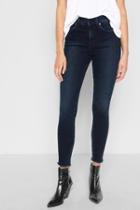 7 For All Mankind High Waist Ankle Skinny With Raw Hem In Smoked Indigo