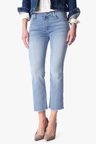 7 For All Mankind Cropped Boot With Raw Hem In Santorini Light Aqua