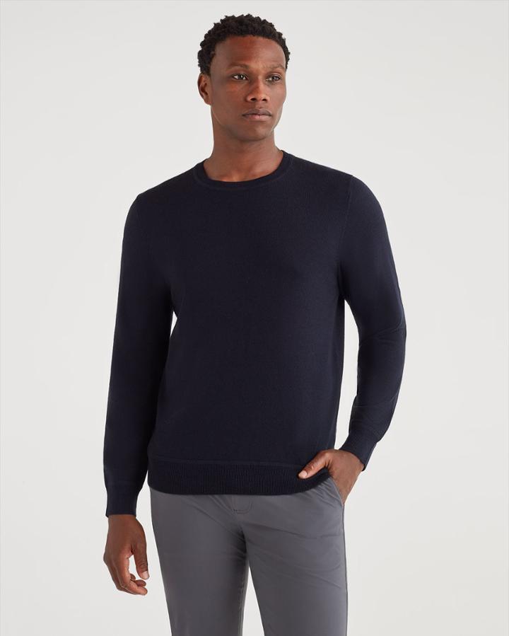 7 For All Mankind Men's Merino Wool Long Sleeve Crewneck In Midnight Navy