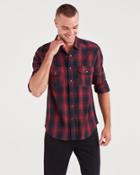 7 For All Mankind Long Sleeve Western Shirt In Vibrant Red And Black Plaid