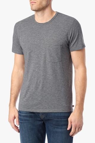 7 For All Mankind Short Sleeve Raw Pocket Crew In Heather Grey