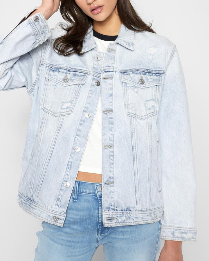 7 For All Mankind Women's Oversized Boyfriend Jacket With Destroy In Desert Sun Bleached