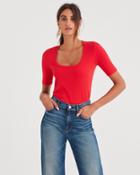 7 For All Mankind Ribbed Scoop Neck Tee In Bright Red