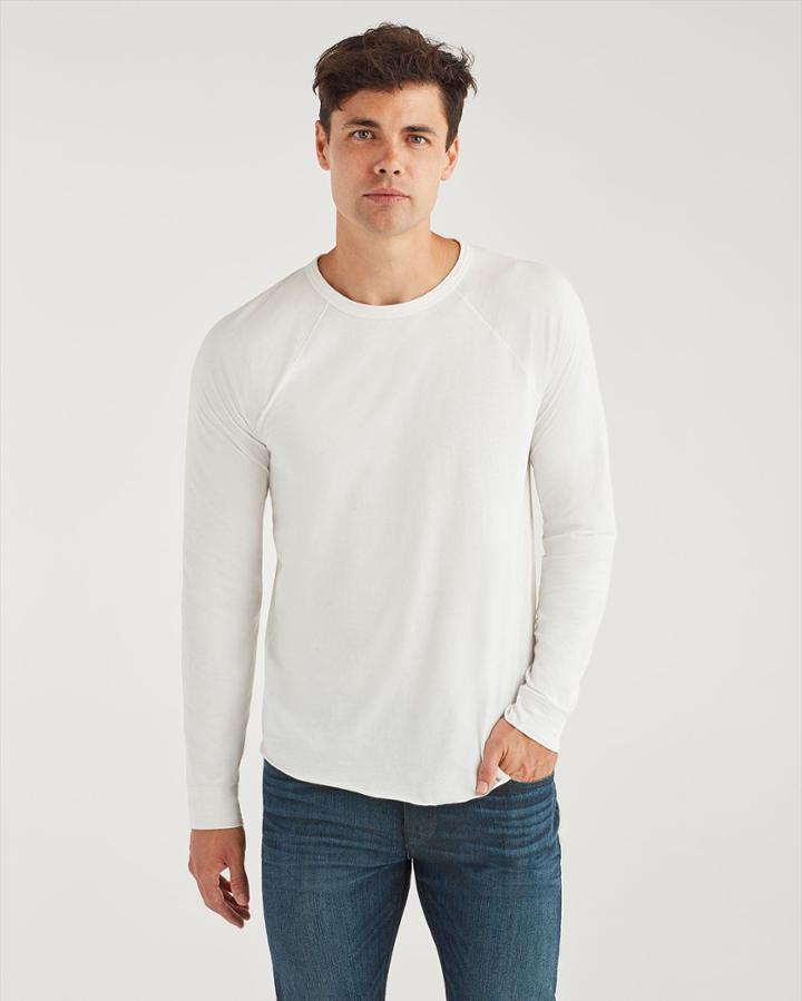 7 For All Mankind Men's Long Sleeve Raglan Shirt In White