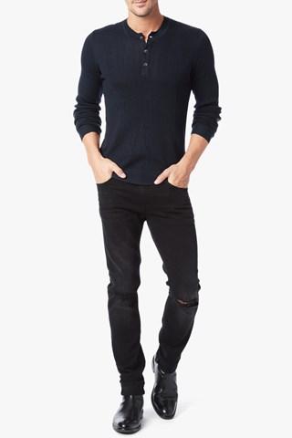 7 For All Mankind Ribbed Sweater Henley In Navy