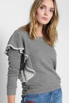 7 For All Mankind Asymmetrical Ruffle Sweatshirt In Heather Grey