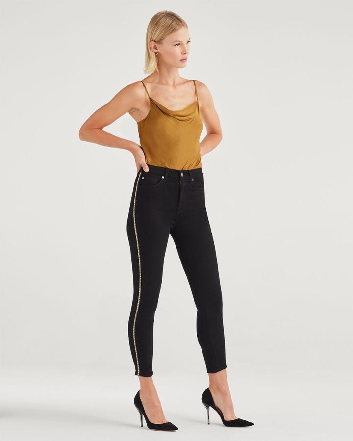 7 For All Mankind Women's Luxe Vintage High Waist Ankle Skinny With Metallic Chevron Sides In Nightfall