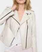 7 For All Mankind Women's Leather Moto Jacket With Fringe In Cream