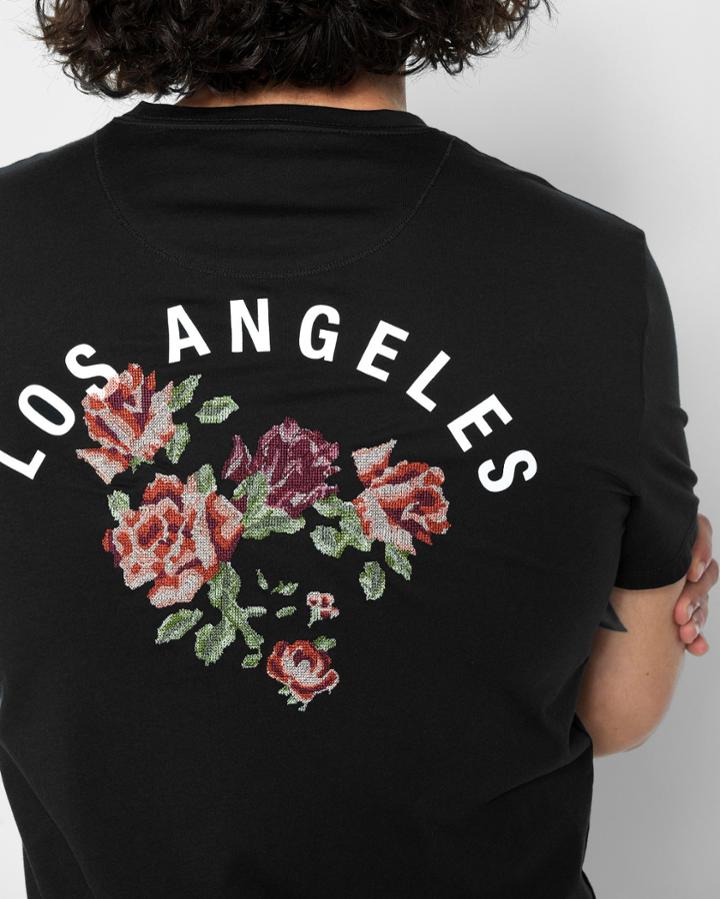 7 For All Mankind Men's Short Sleeve La Floral Tee In Black