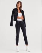 7 For All Mankind Ankle Skinny With Spliced Hem And White Stitching In Black Sateen