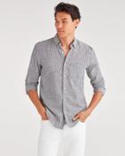 7 For All Mankind Men's New Icon Button Up Shirt In Open Road Linen Stripe