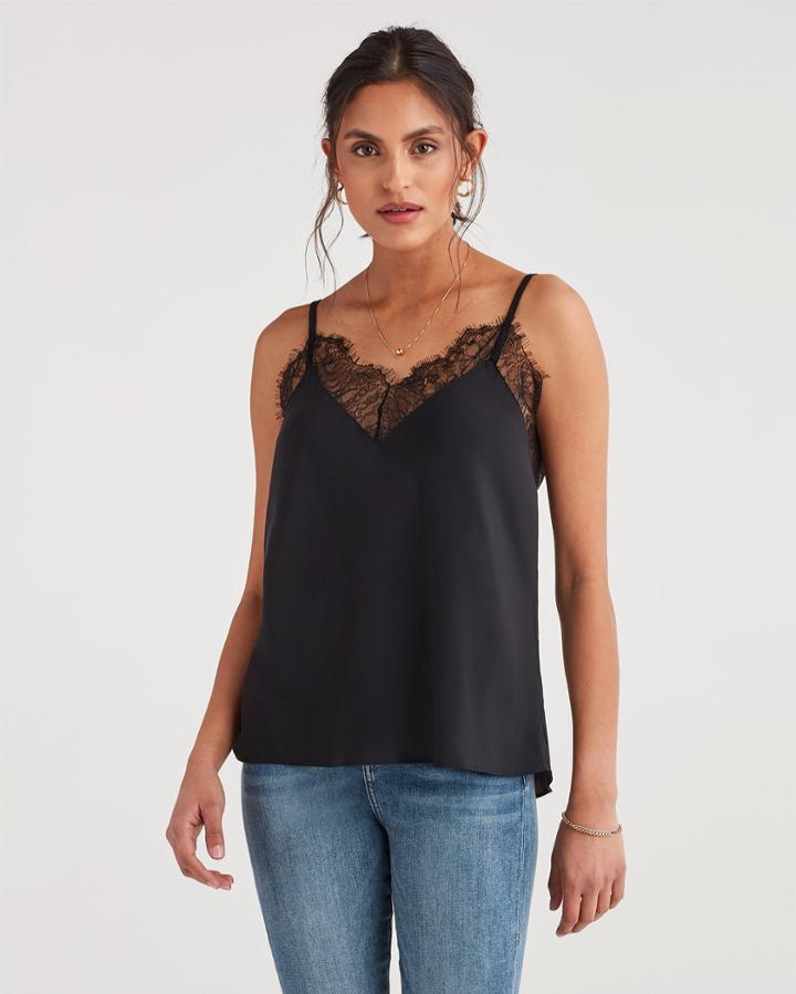 7 For All Mankind Women's Lace Trim Cami In Jet Black