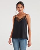7 For All Mankind Women's Lace Trim Cami In Jet Black