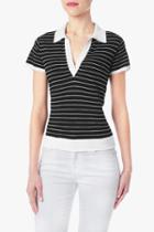 7 For All Mankind Striped Polo In Black/white