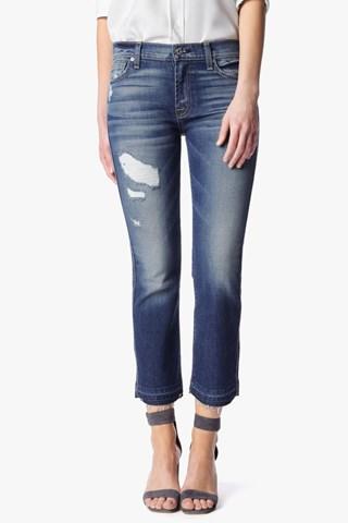 7 For All Mankind Cropped Boot With Released Hem In Aggressive Indigo