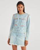 7 For All Mankind Women's Rainbow Fringe Jacket In Sky High Blue