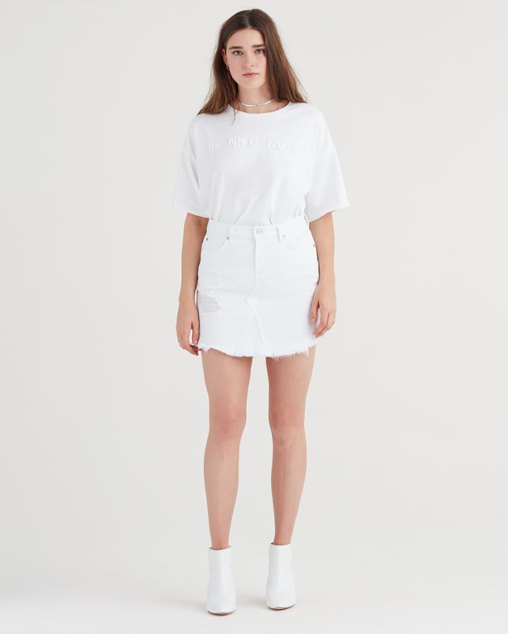 7 For All Mankind Mini Skirt With Scallop Hem And Destroy In White Fashion