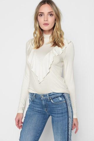 7 For All Mankind Turtleneck Ruffle Top In Natural