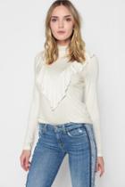 7 For All Mankind Turtleneck Ruffle Top In Natural