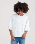 7 For All Mankind Women's Mankind Crewneck Sweatshirt With 3/4 Puff Sleeve And Embroidery In White