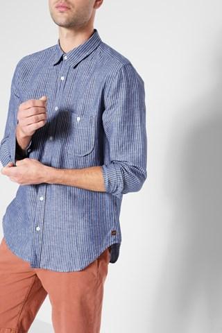 7 For All Mankind Long Sleeve Flannel Shirt In Chambray Stripe